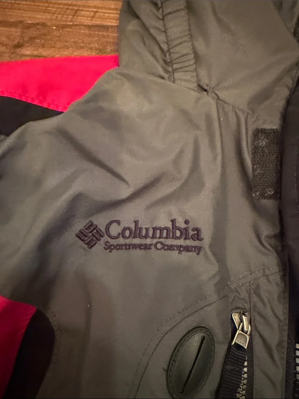 Columbia Kids Gray and Red Hooded Rain Jacket